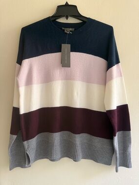 Striped Multicolor Crewneck Sweater - Navy, Pink, White, Burgundy, Gray